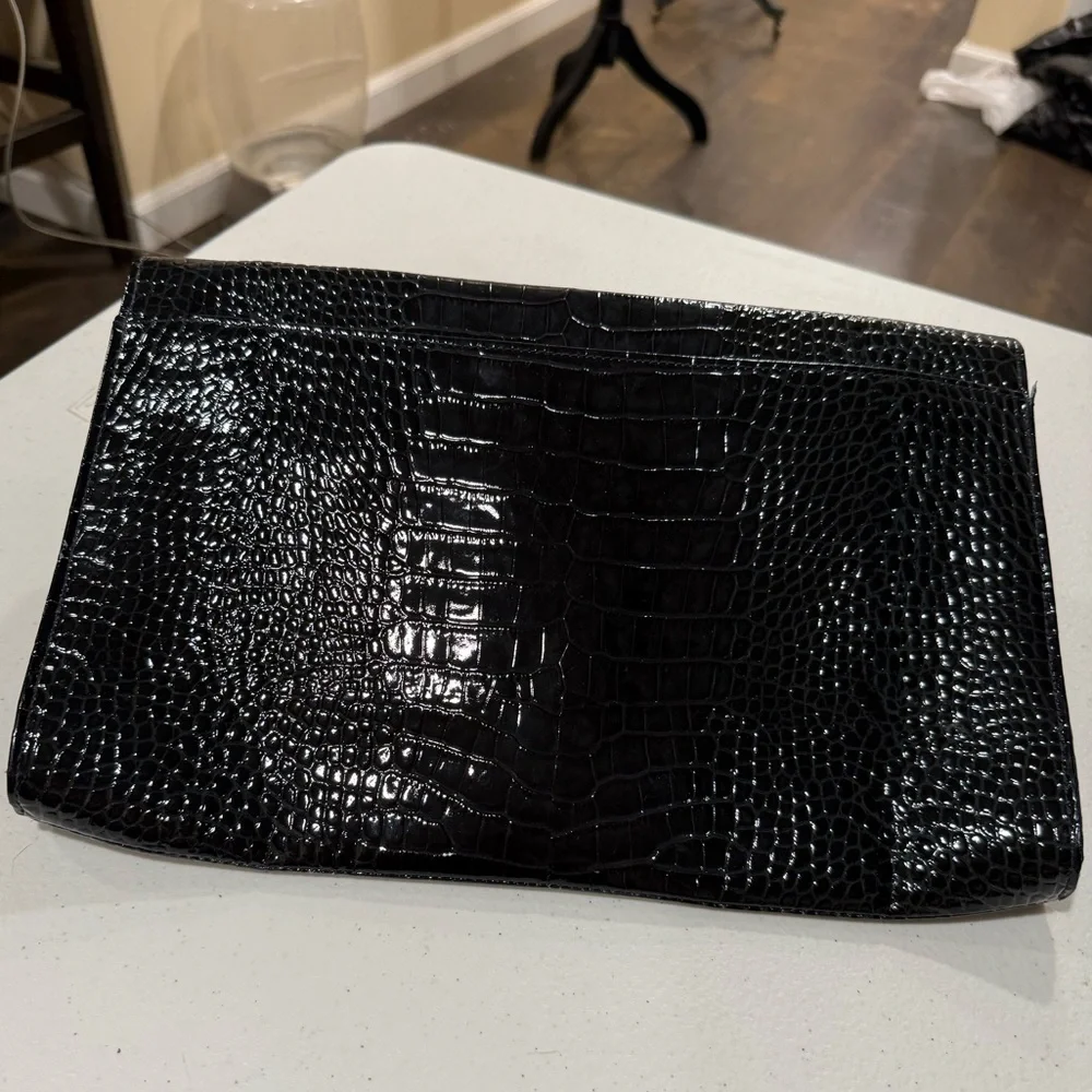 Abas Black Croc Embossed Envelope Clutch
